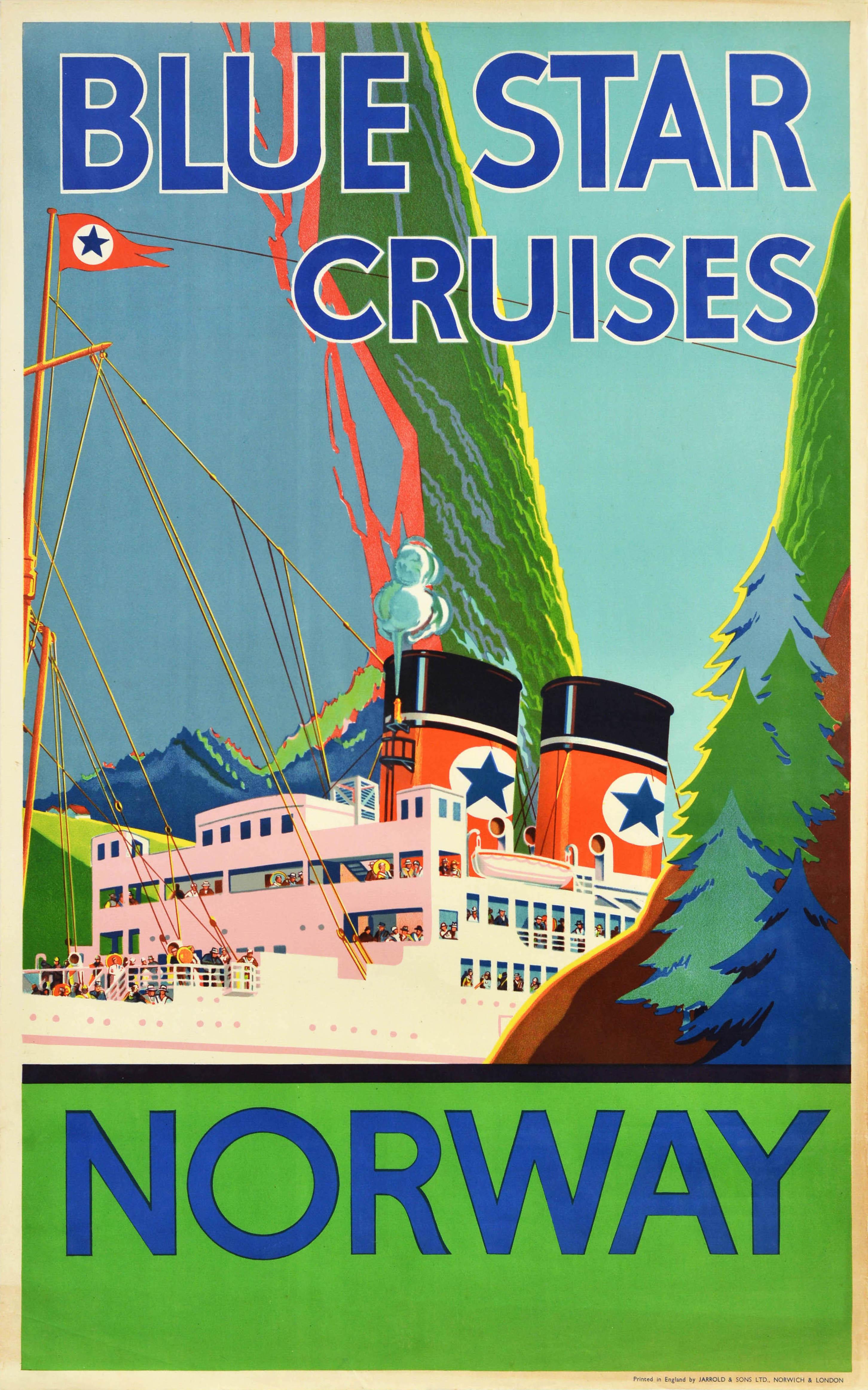Unknown - Original Vintage Travel Poster Blue Star Cruises Norway Fjord ...