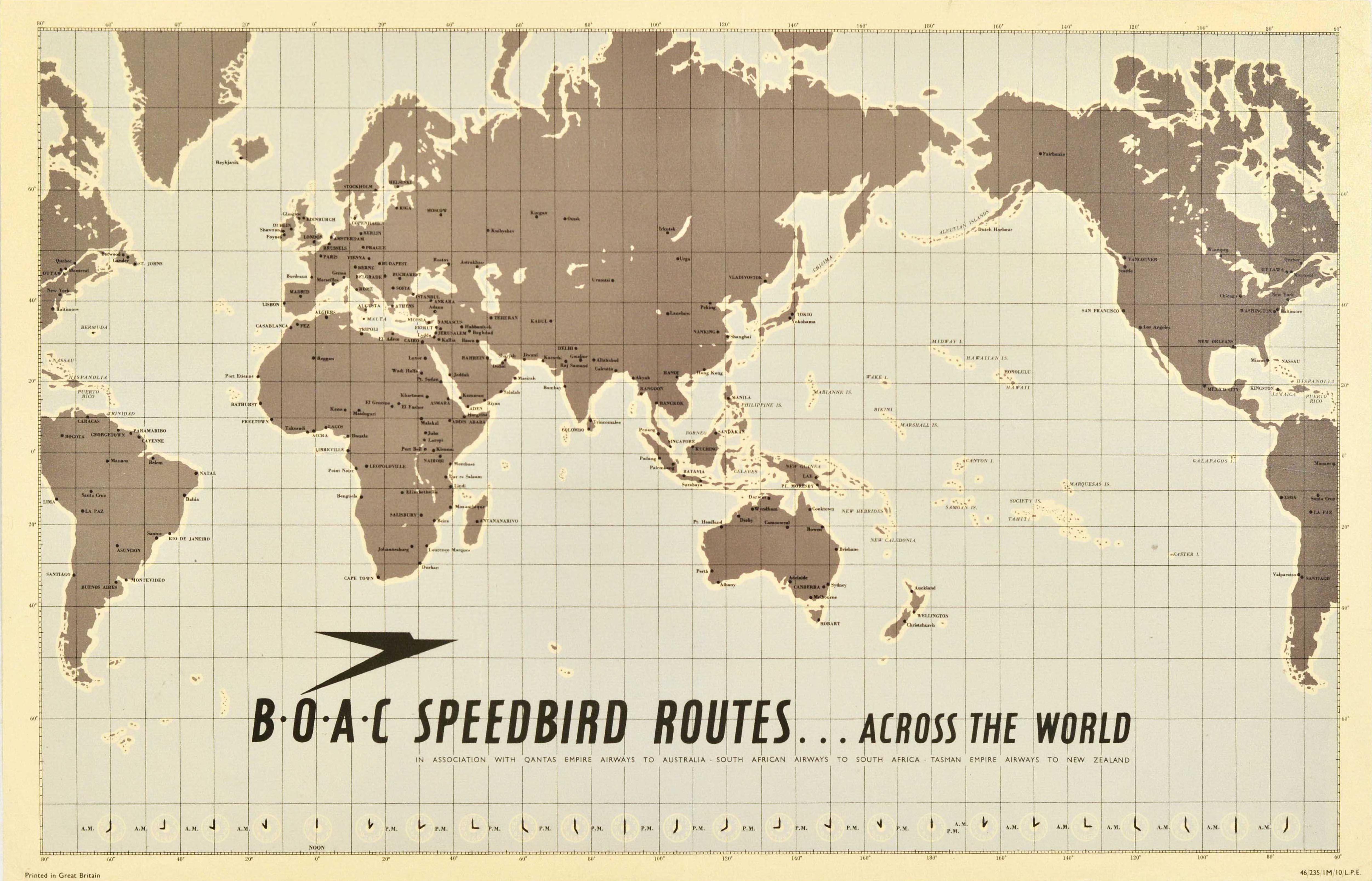 Unknown Print - Original Vintage Travel Poster BOAC Speedbird Routes Across The World Map Design