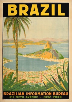 Original Vintage Travel Poster Brasilien Rio Guanabara Bay Sugarloaf Mountain Kunst