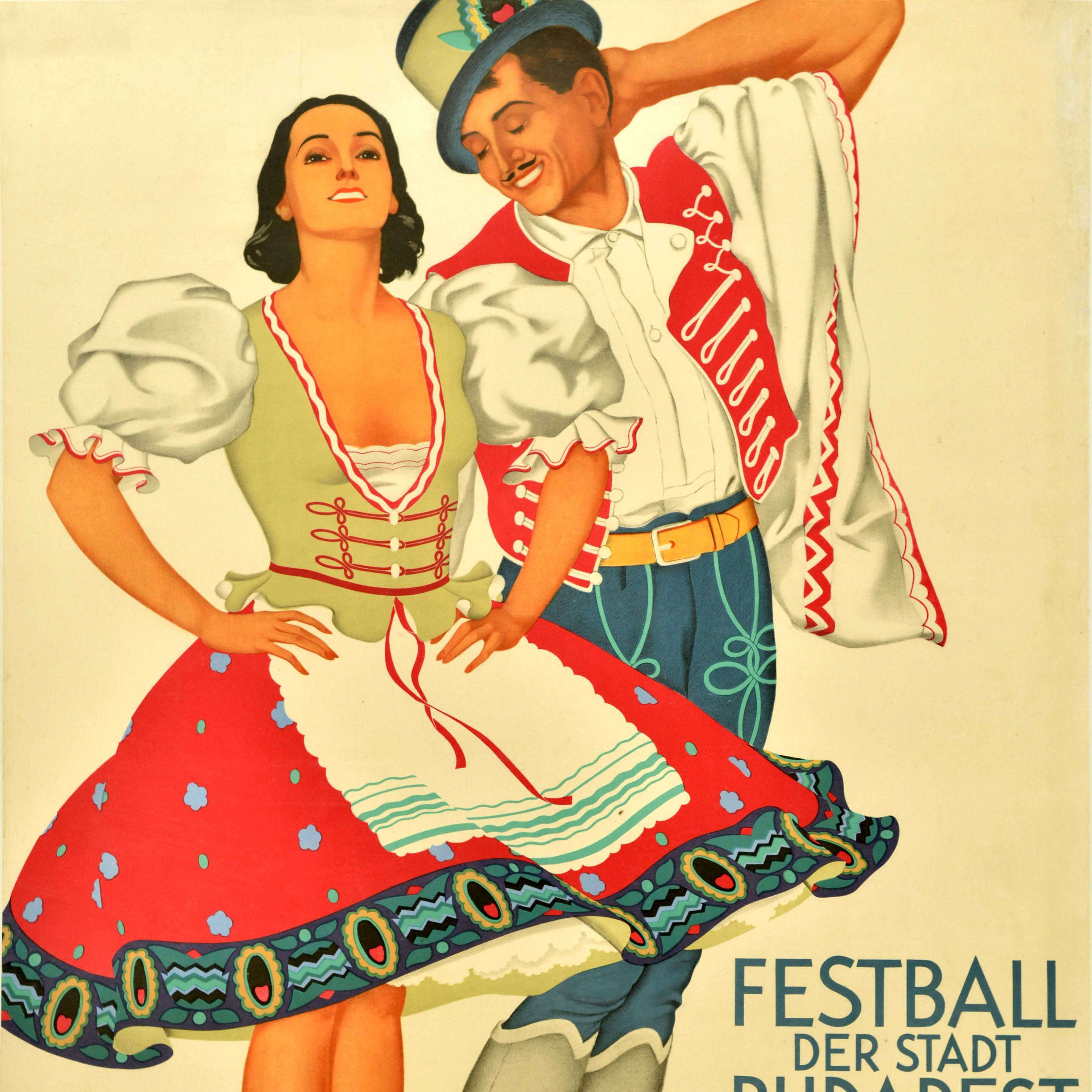 Original-Vintage-Reiseplakat Budapester Festival Ungarn Magyarorszag, Tanzkunst (Orange), Print, von Unknown