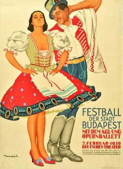 Original Vintage Travel Poster Budapest Festival Hungary Magyarorszag Dance Art