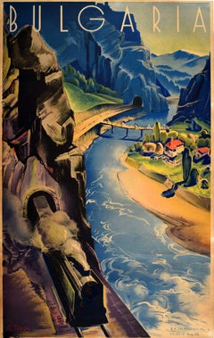 Affiche de voyage originale Bulgarie Balkans Angel Tilov Art Deco Bulgarie