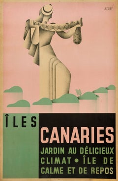Original Vintage Travel Poster Canary Islands Iles Canaries Canarias Spain Art