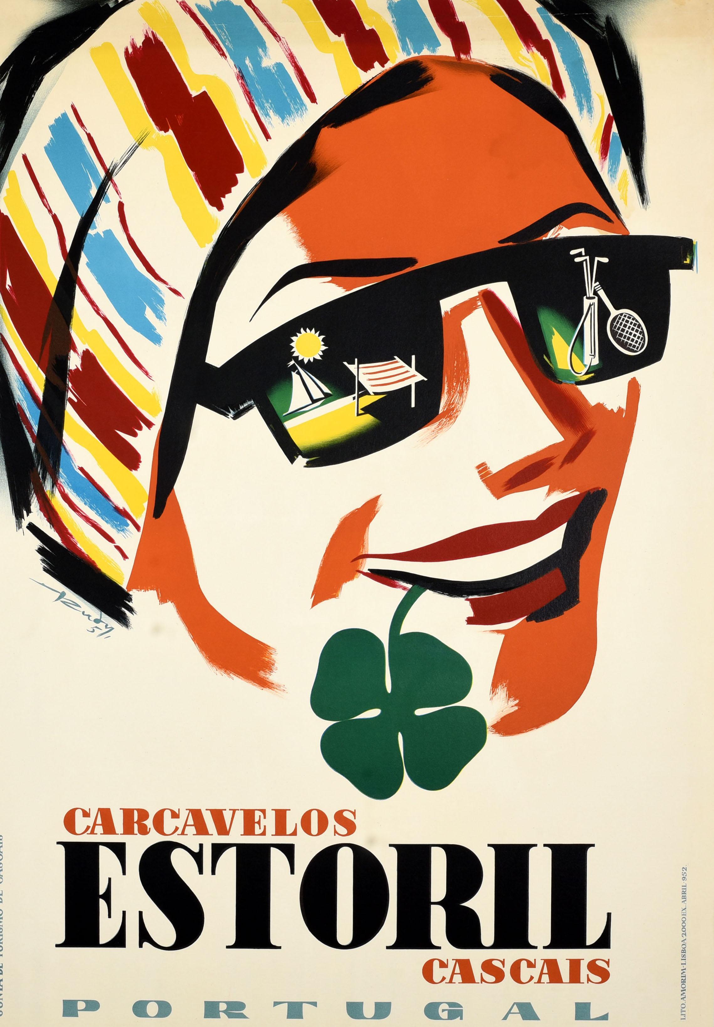 Poster di viaggio originale d'epoca Carcavelos Estoril Cascais Portogallo Riviera Sport - Print di Unknown