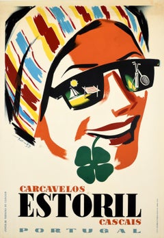 Original Vintage Travel Poster Carcavelos Estoril Cascais Portugal Riviera Sport