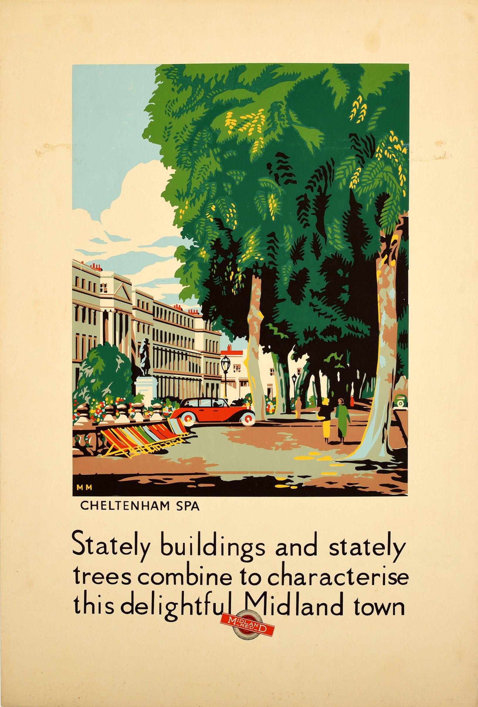 Unknown Print - Original Vintage Travel Poster Cheltenham Spa Stately Buildings Midland Red Bus