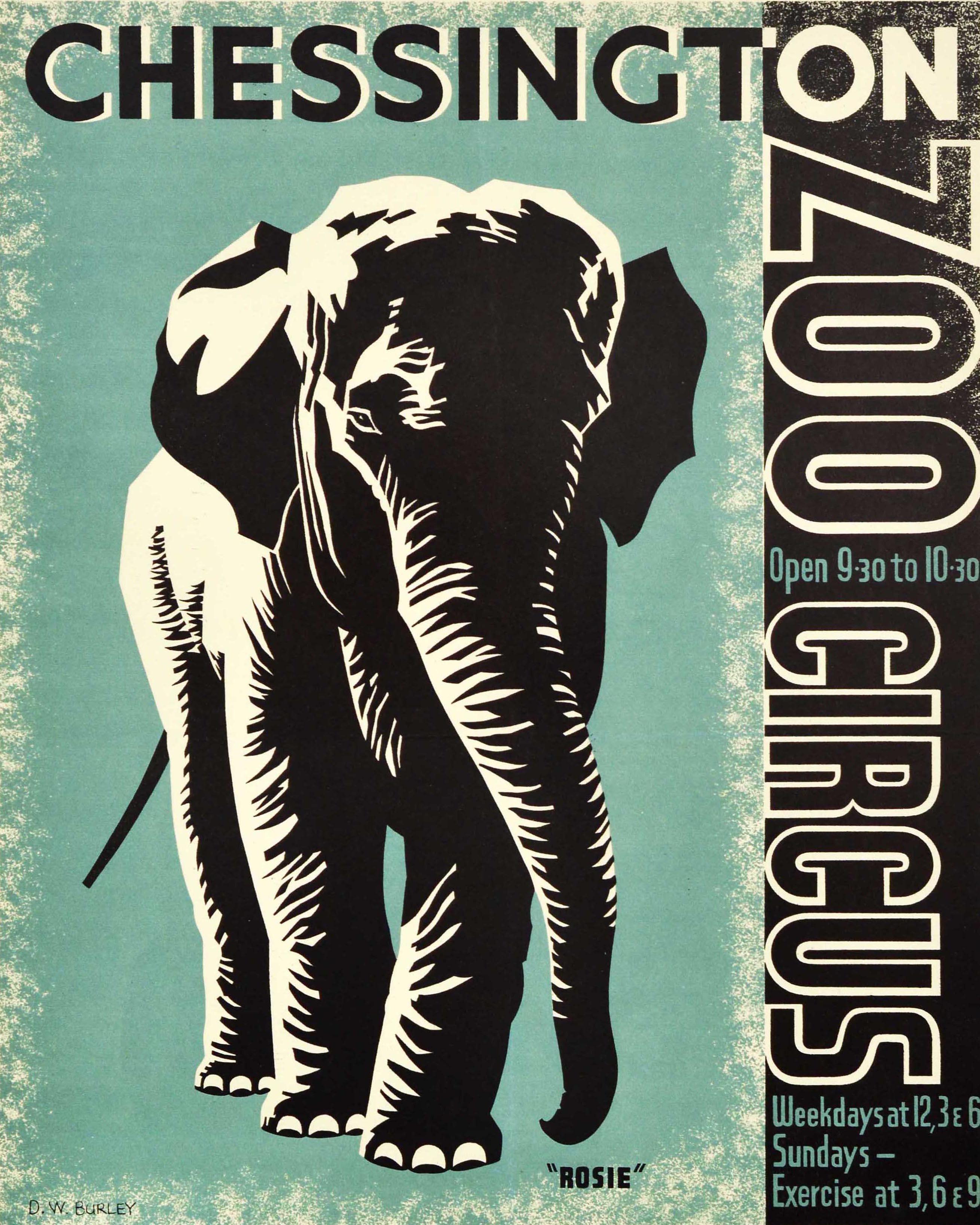 Original Vintage Travel Poster Chessington Zoo Southern Railway Circus Elephant - Print by Unknown