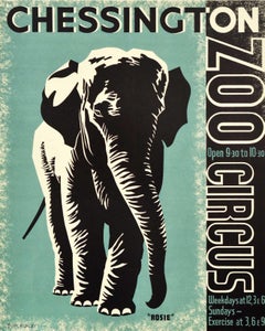 Original Vintage Travel Poster Chessington Zoo Southern Railway Circus Elephant