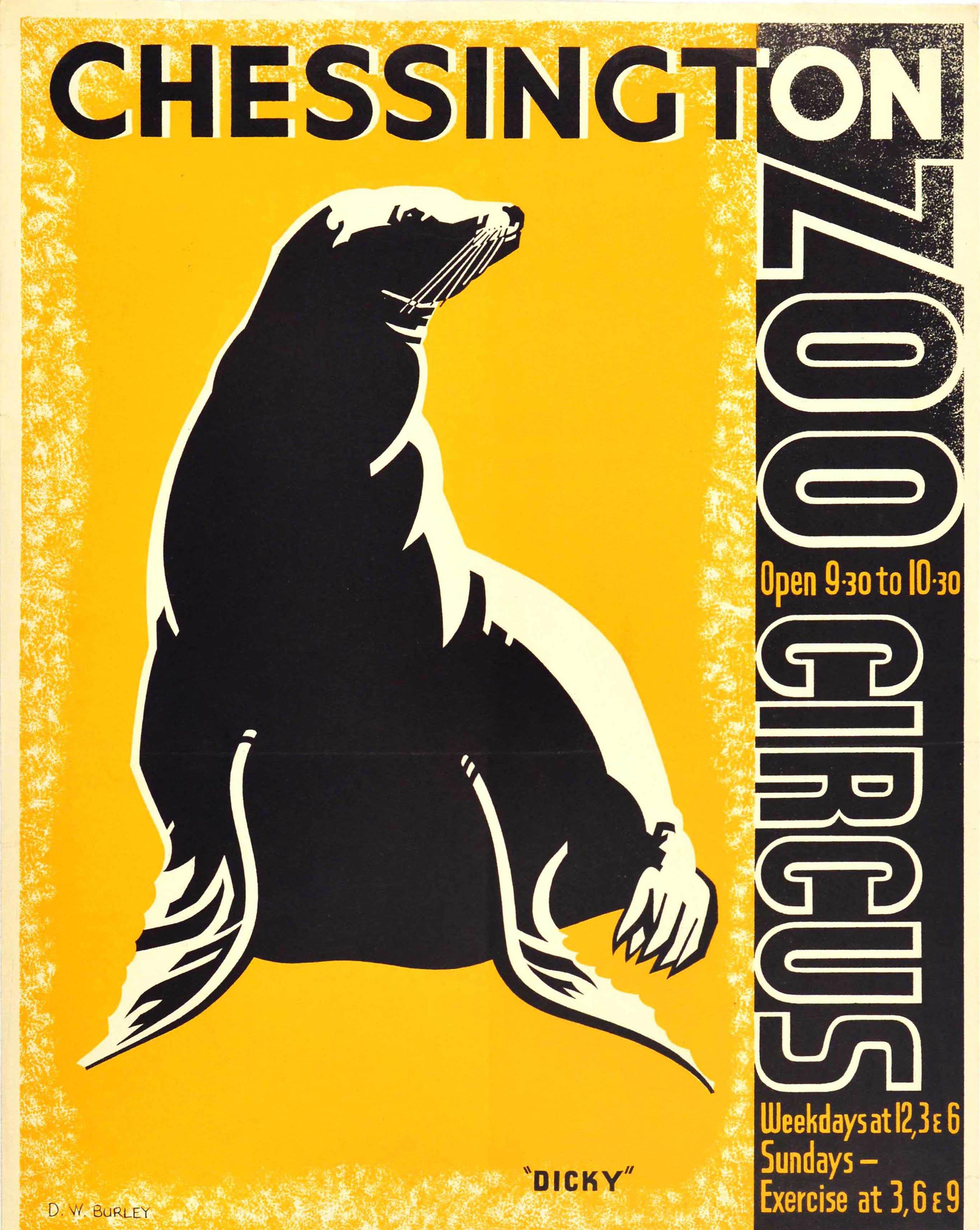 Original Vintage Travel Poster Chessington Zoo Southern Railway Circus Seal Art - Orange Print by Unknown