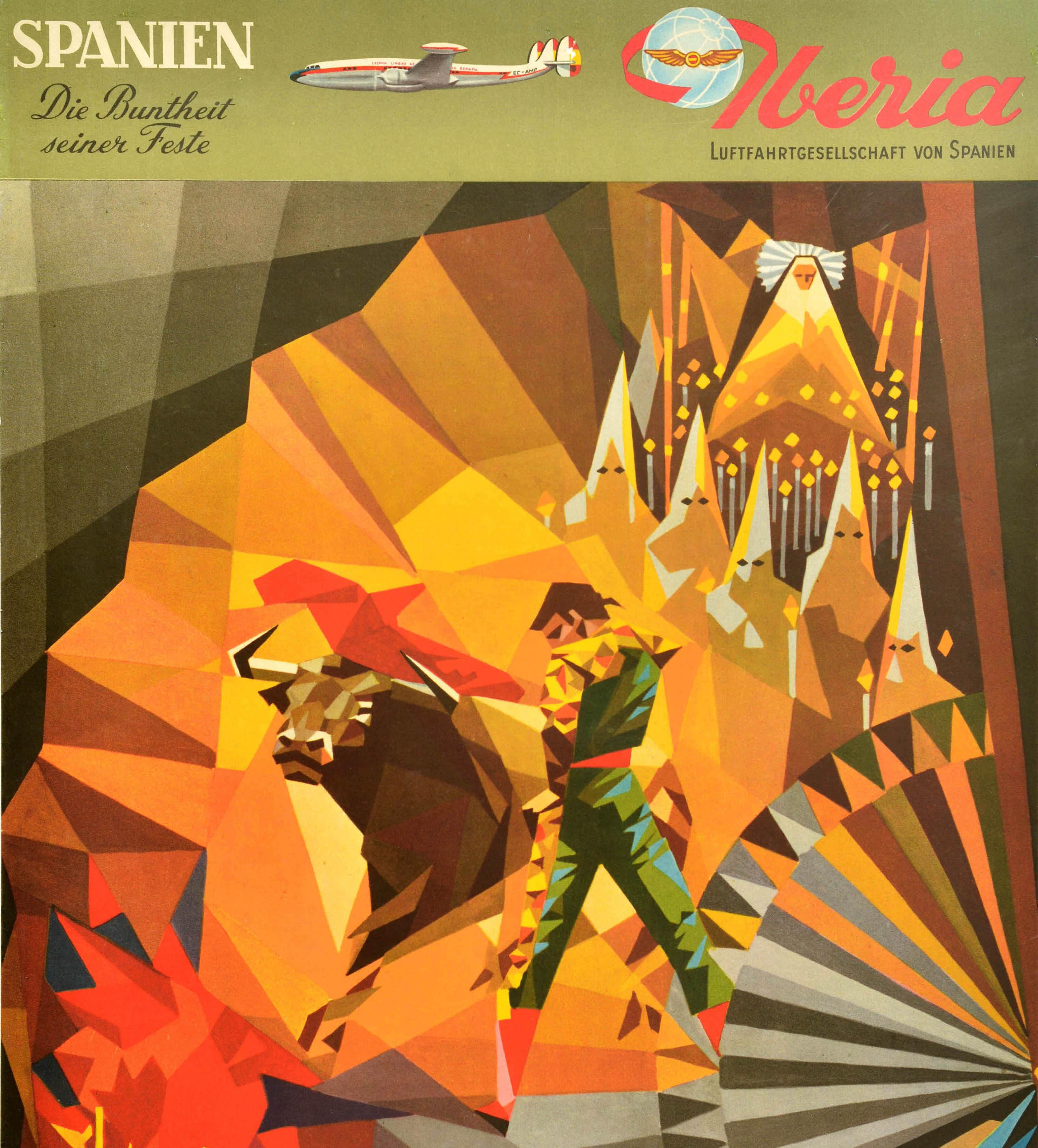 Original Vintage Travel Poster Colourful Spanish Festivals Iberia Airlines Spain - Brown Print by Unknown