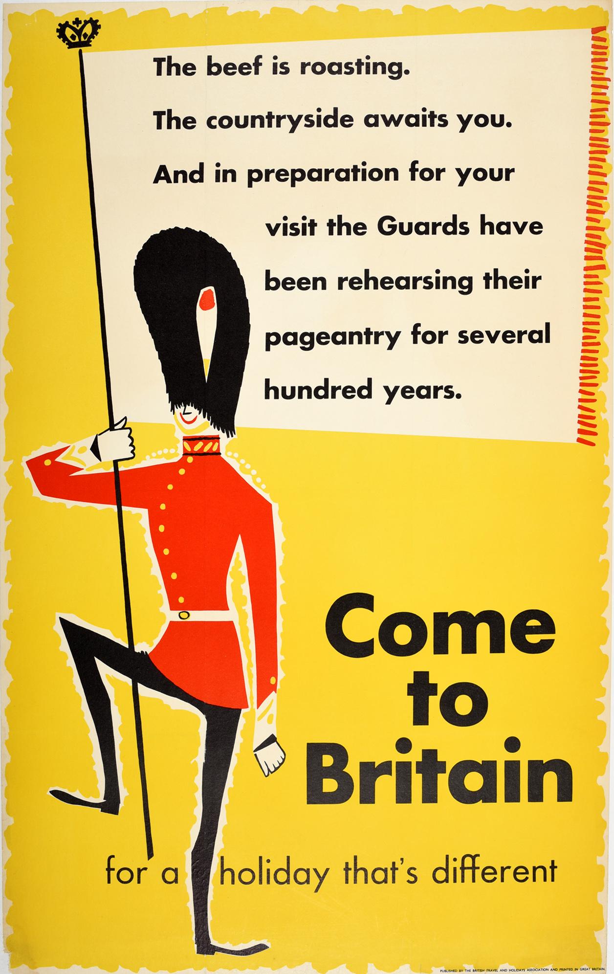 Unknown Print - Original Vintage Travel Poster Come To Britain Ft. Midcentury Royal Guard Design