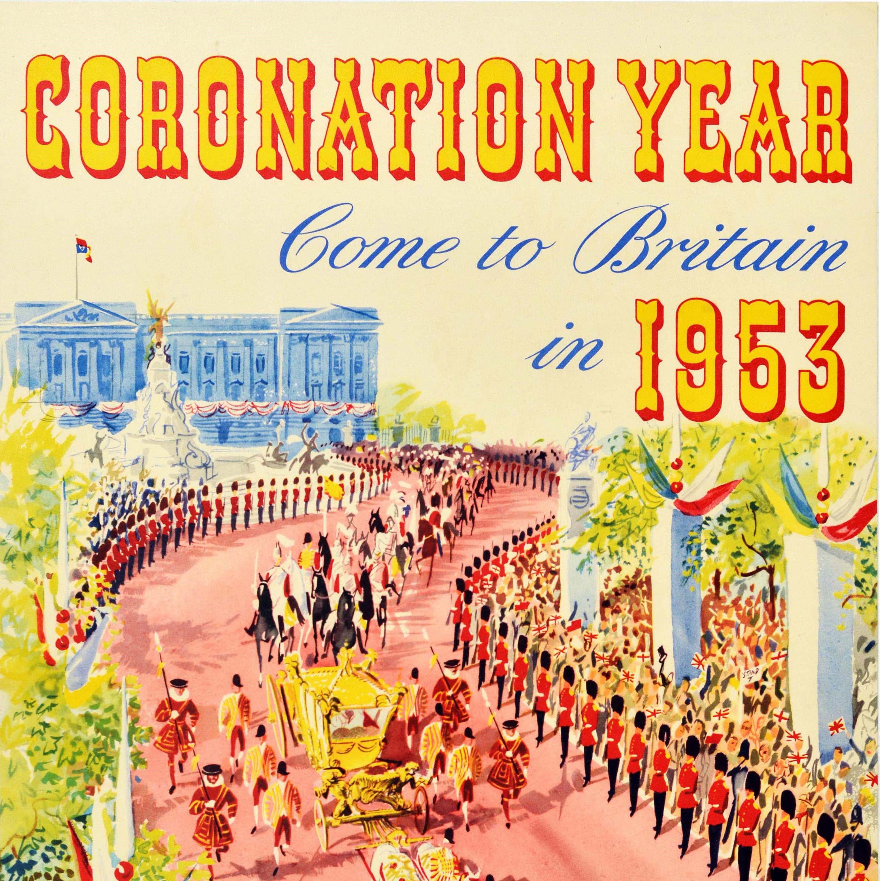 Original Vintage Travel Poster Coronation Year Come To Britain Queen Elizabeth  - Print by Unknown