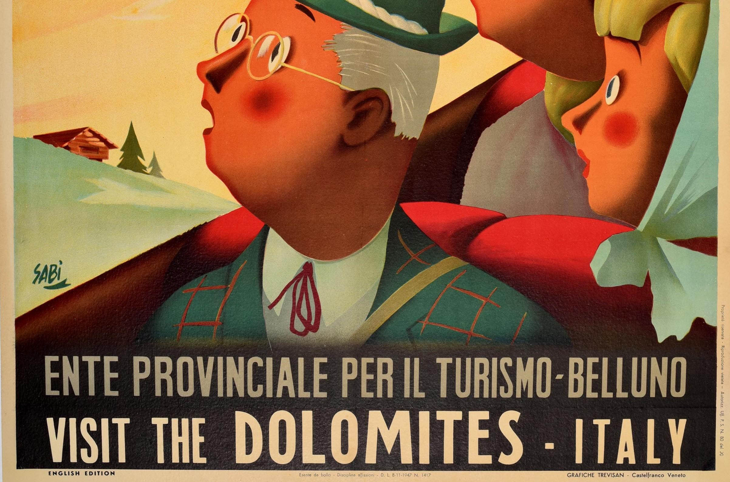 Original Vintage Travel Poster Dolomiti Visit The Dolomites Italy Alps Mountains - Beige Print by Unknown