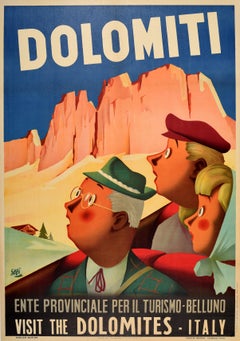 Original-Vintage-Reiseplakat Dolomiti, Besuch in den Dolomiten, Italien, Alpen