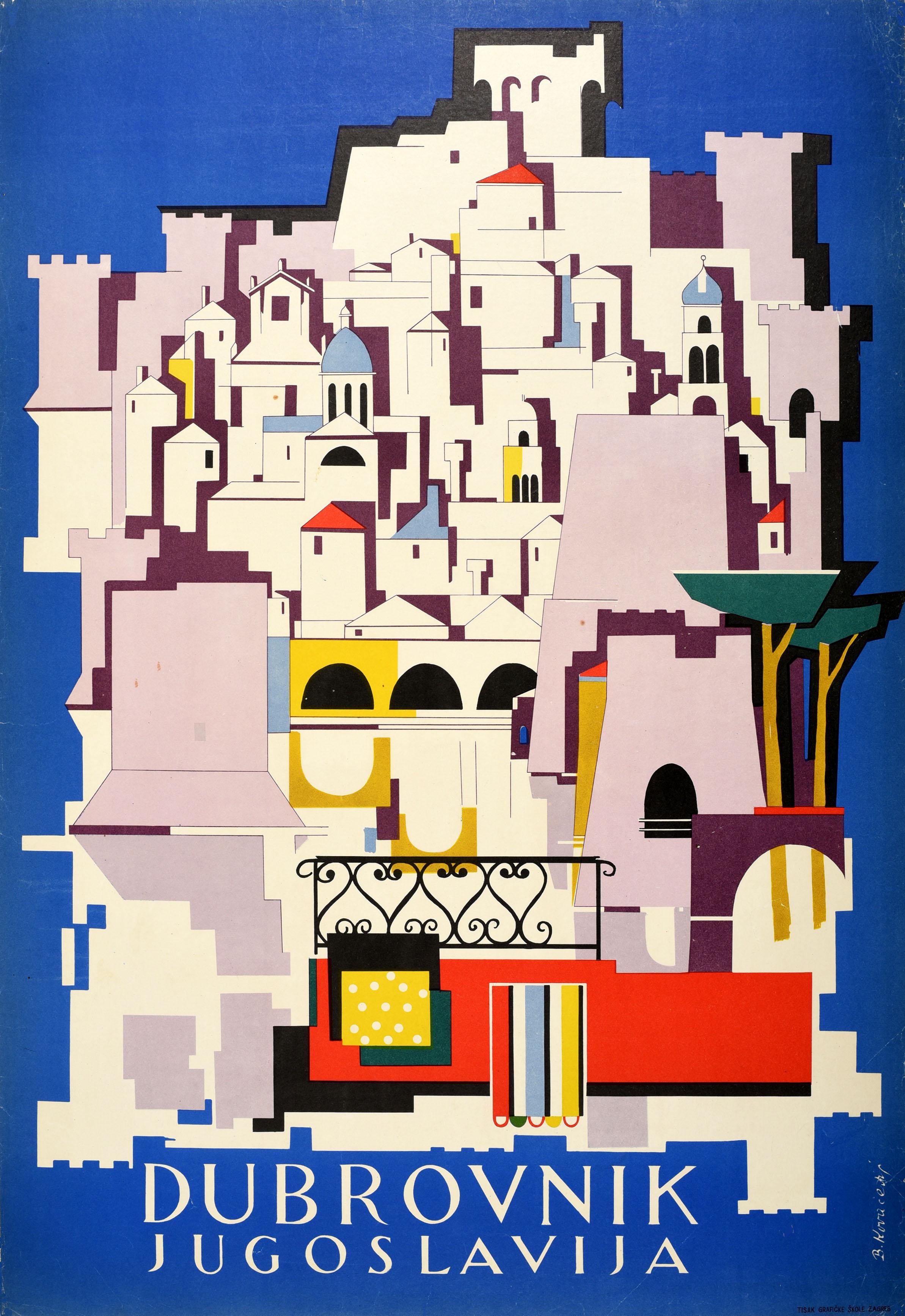 Unknown Print – Original Vintage-Reiseplakat Dubrovnik, Jugoslawien, Kroatien, Moderne der Mitte des Jahrhunderts