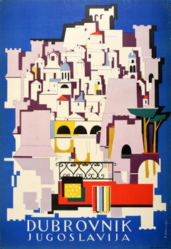 Original Vintage Travel Poster Dubrovnik Yugoslavia Croatia Midcentury Modern