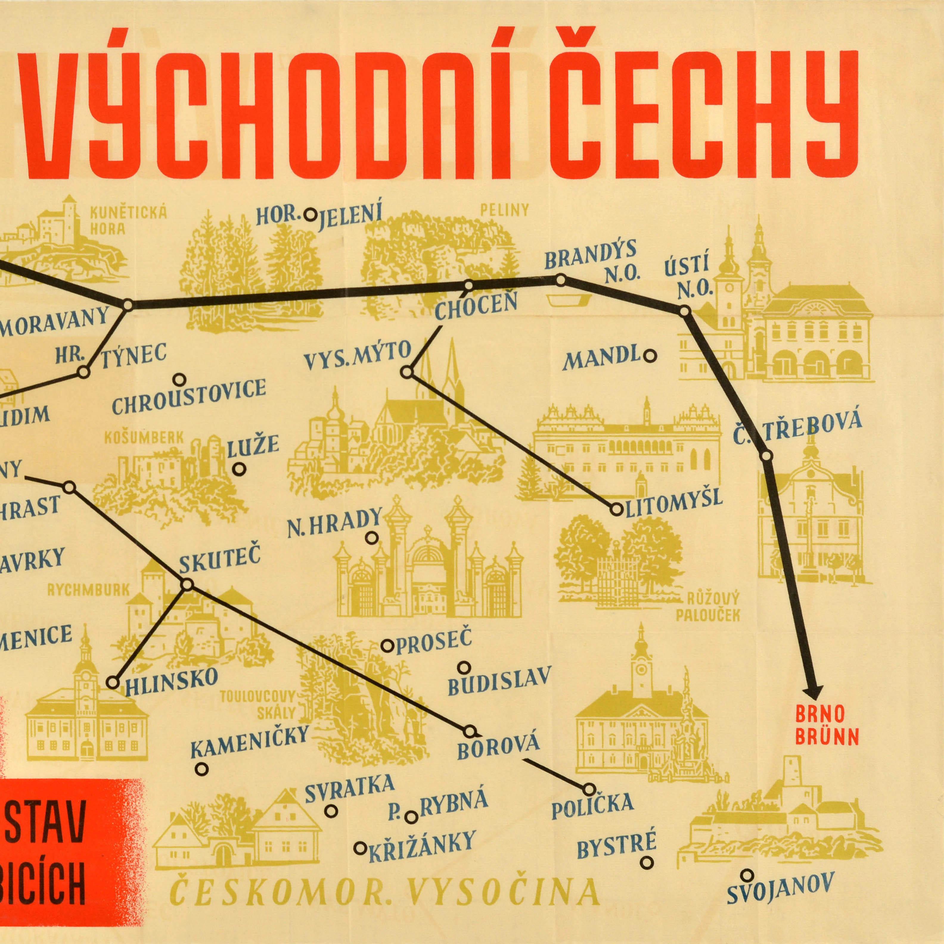 Original Vintage Travel Poster Ostböhmen Vychodni Cechy Karte Tschechoslowakei im Angebot 1