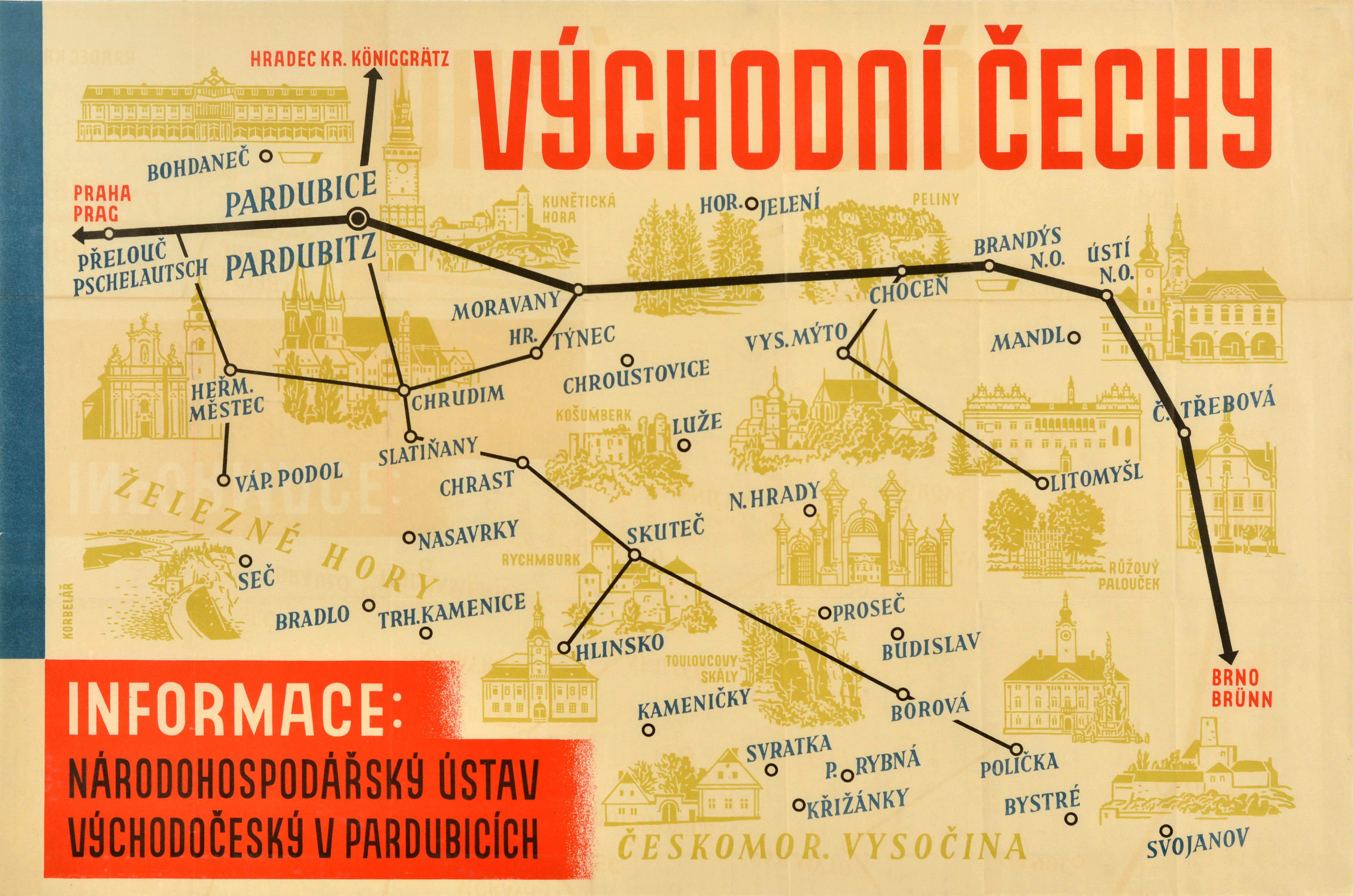 Unknown Print – Original Vintage Travel Poster Ostböhmen Vychodni Cechy Karte Tschechoslowakei