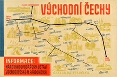Original Vintage Travel Poster Eastern Bohemia Vychodni Cechy Map Czechoslovakia