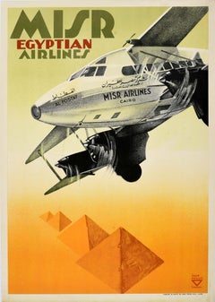 Original Vintage Travel Poster Egypt Misr Egyptian Airlines Ihap Hulusi Gorey