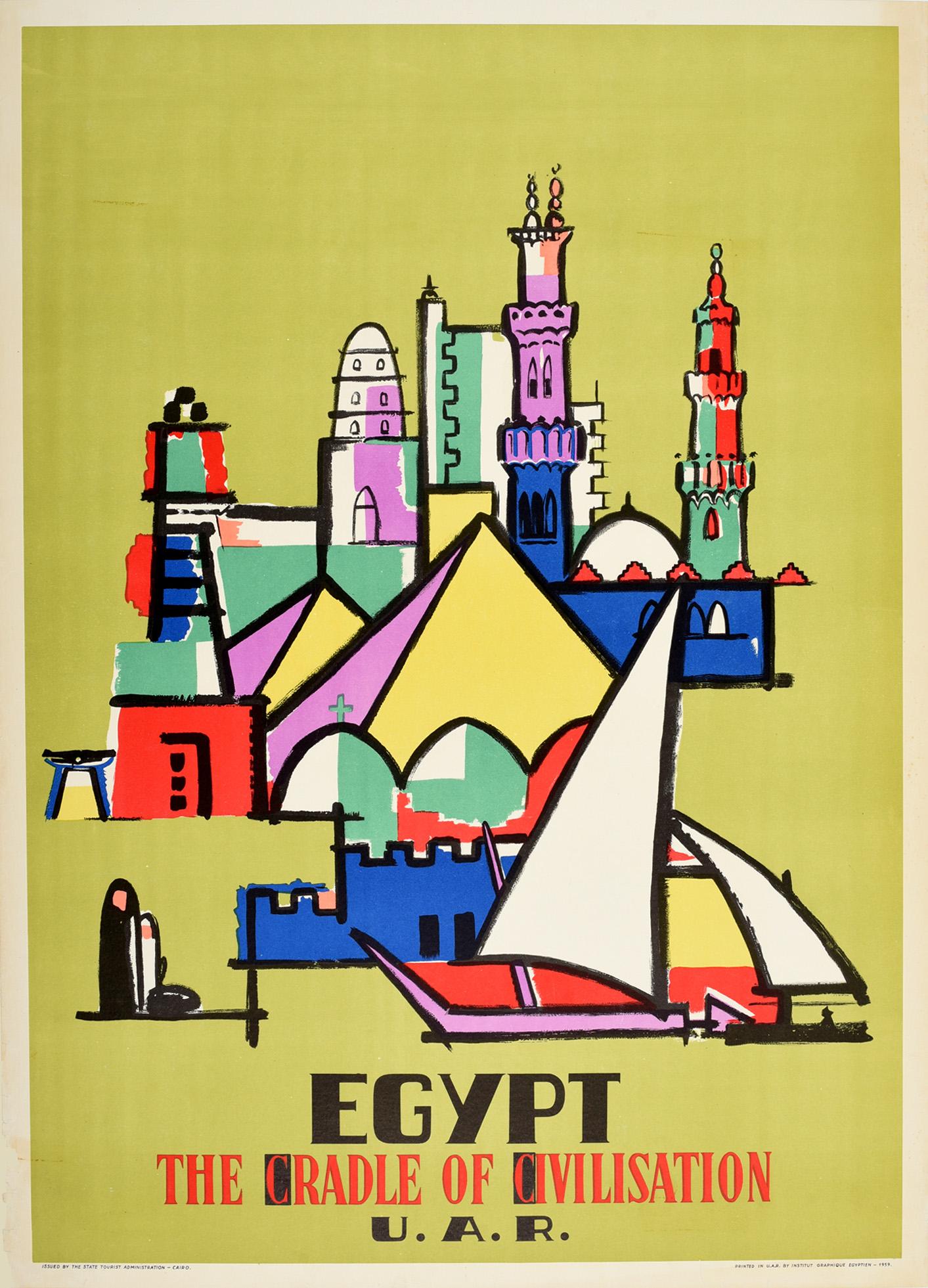 Unknown Print - Original Vintage Travel Poster Egypt The Cradle Of Civilisation Modernist Design