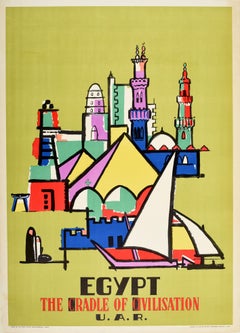 Affiche rétro originale de voyage Égypte L'escargot de la civilisation, Design moderniste