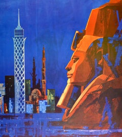Affiche rétro originale de voyage Egypte UAR, République arabe unie, Tours Sphinx