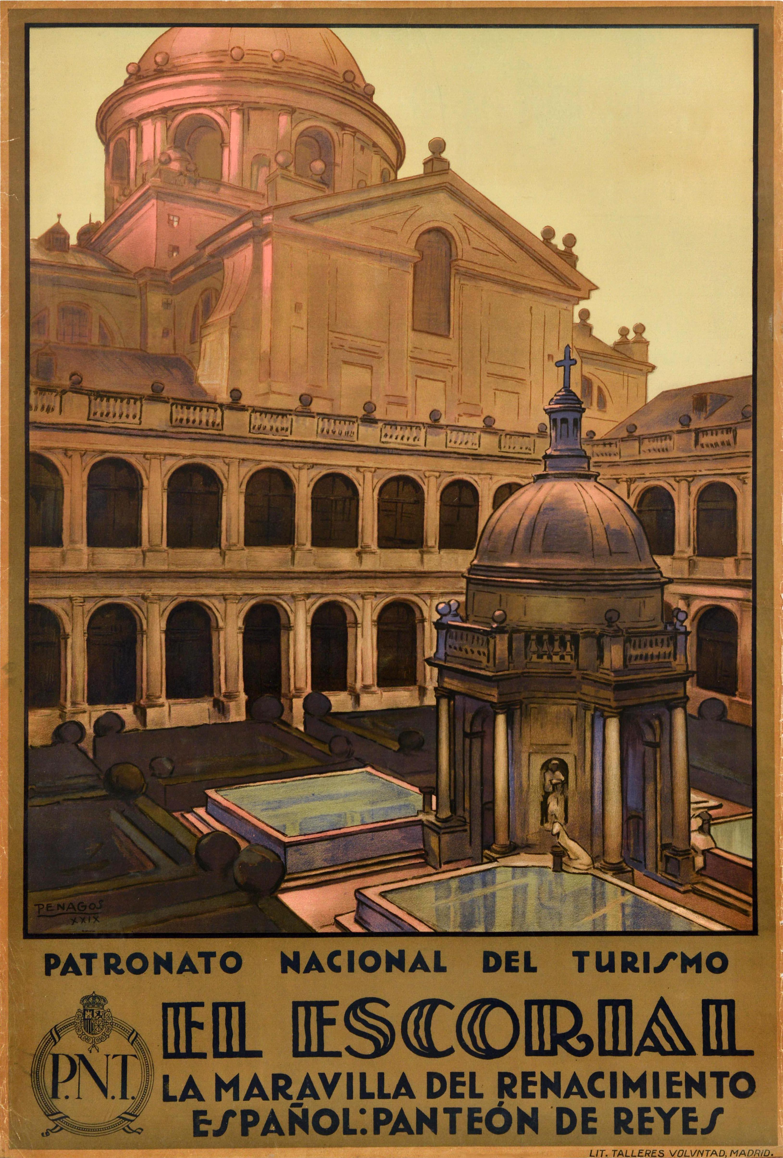 Print Unknown - Affiche de voyage d'origine El Escorial Wonder Of The Renaissance, Espagne