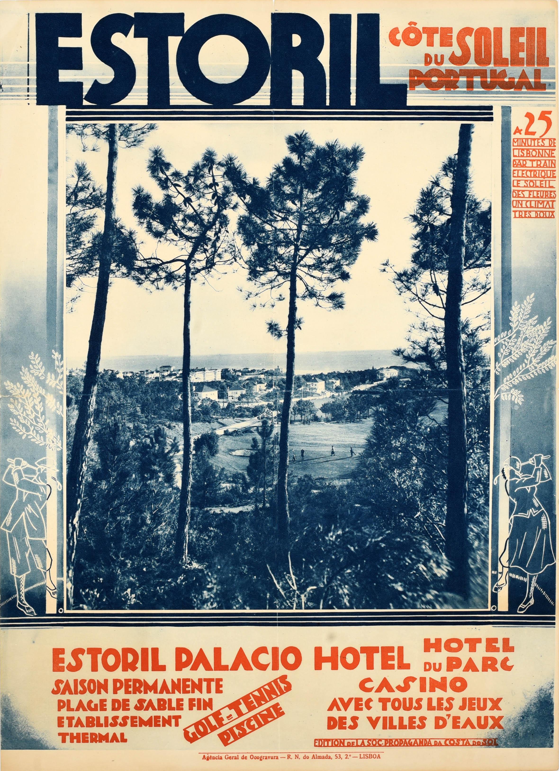 Print Unknown - Affiche de voyage originale Estoril Palacio Hotel Golf Tennis Resort Portugal