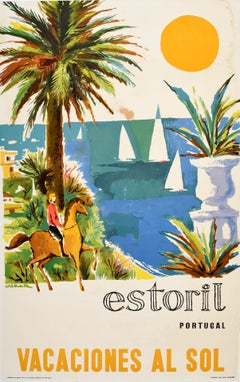 Original Vintage Travel Poster Estoril Portugal Holidays In The Sun Beach Design