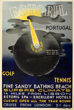 Original Vintage Travel Poster Estoril Portugal Sunshine All Year Round Cruise