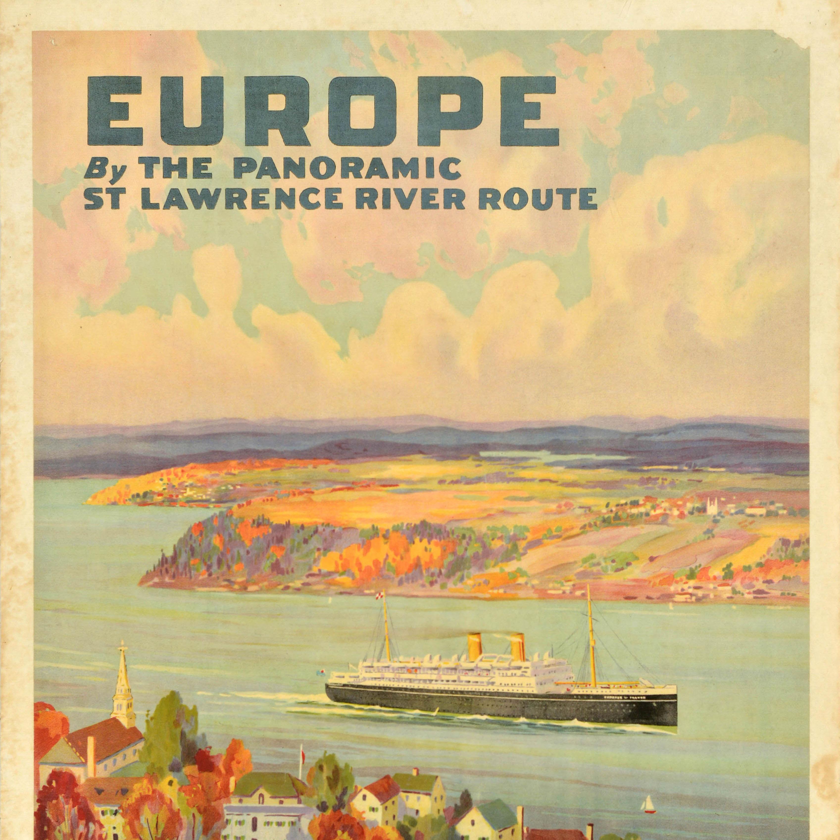 Affiche rétro originale de voyage Europe route de la rivière St Lawrence et du Pacifique canadien - Beige Print par Unknown