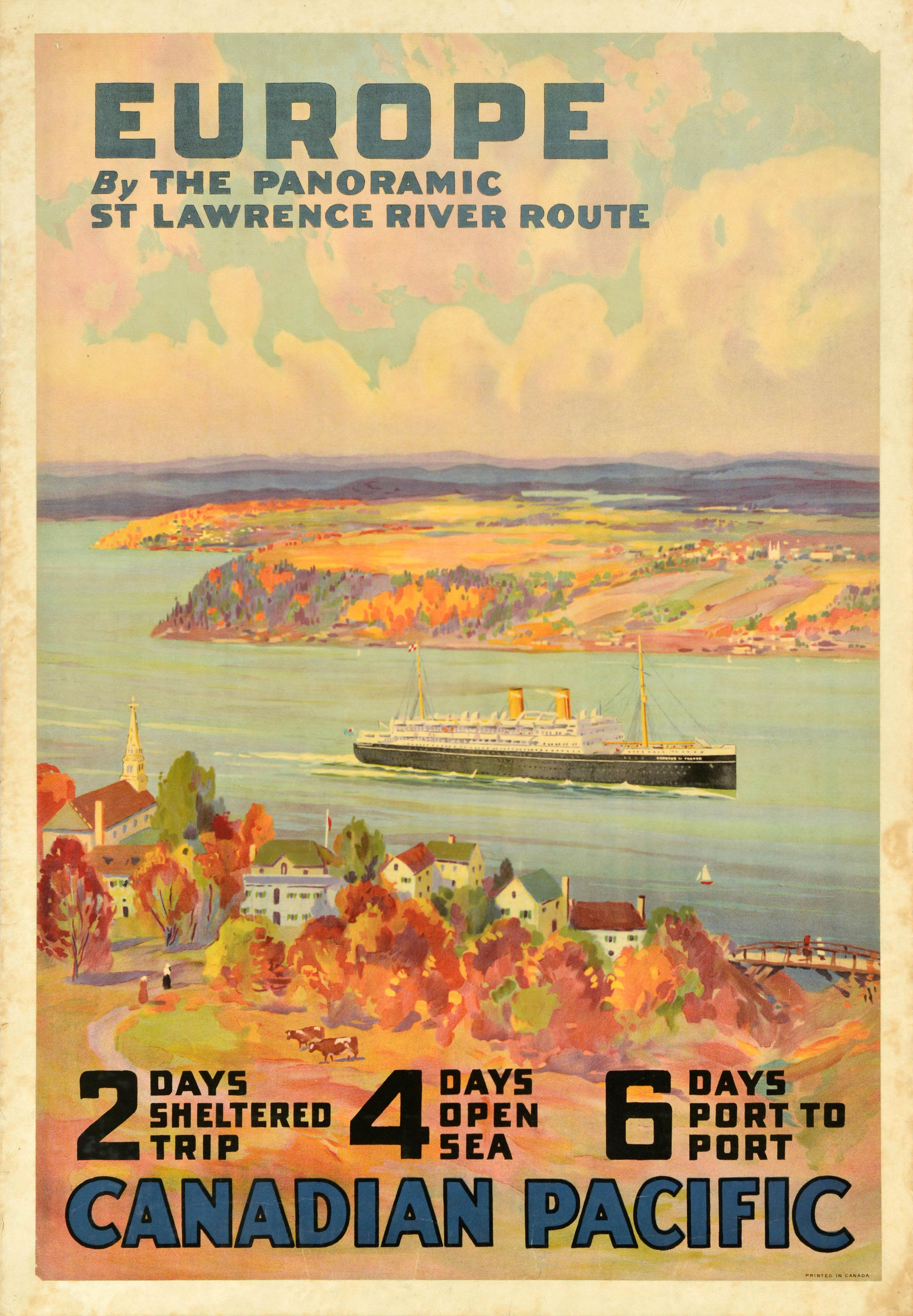 Print Unknown - Affiche rétro originale de voyage Europe route de la rivière St Lawrence et du Pacifique canadien