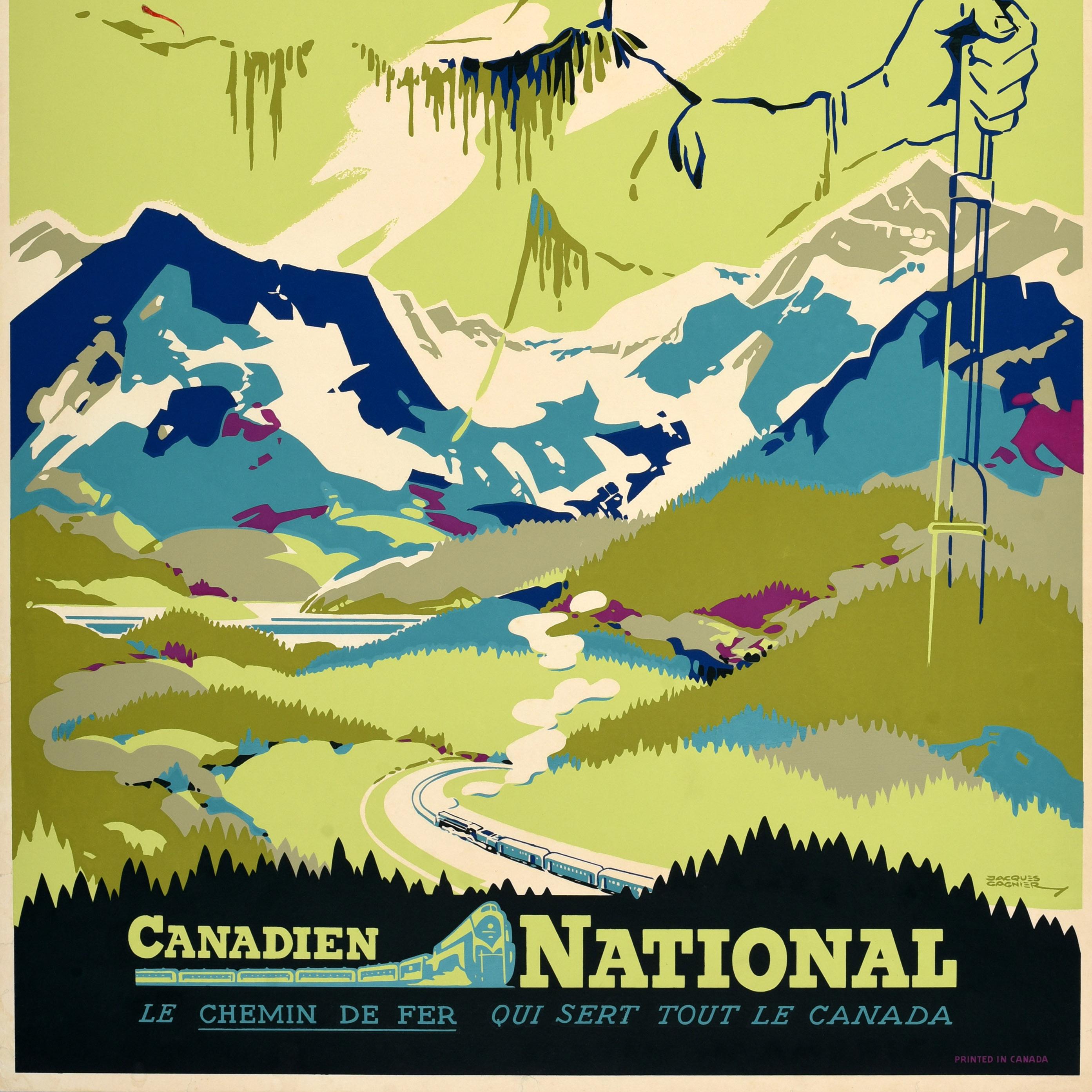 Original vintage travel poster - Explorez le Canada Canadien National le Chemin de Fer qui sert tout le Canada / Explore Canada the Canadian National Railways serves all of Canada - featuring a great design depicting an outline of a bearded man in a