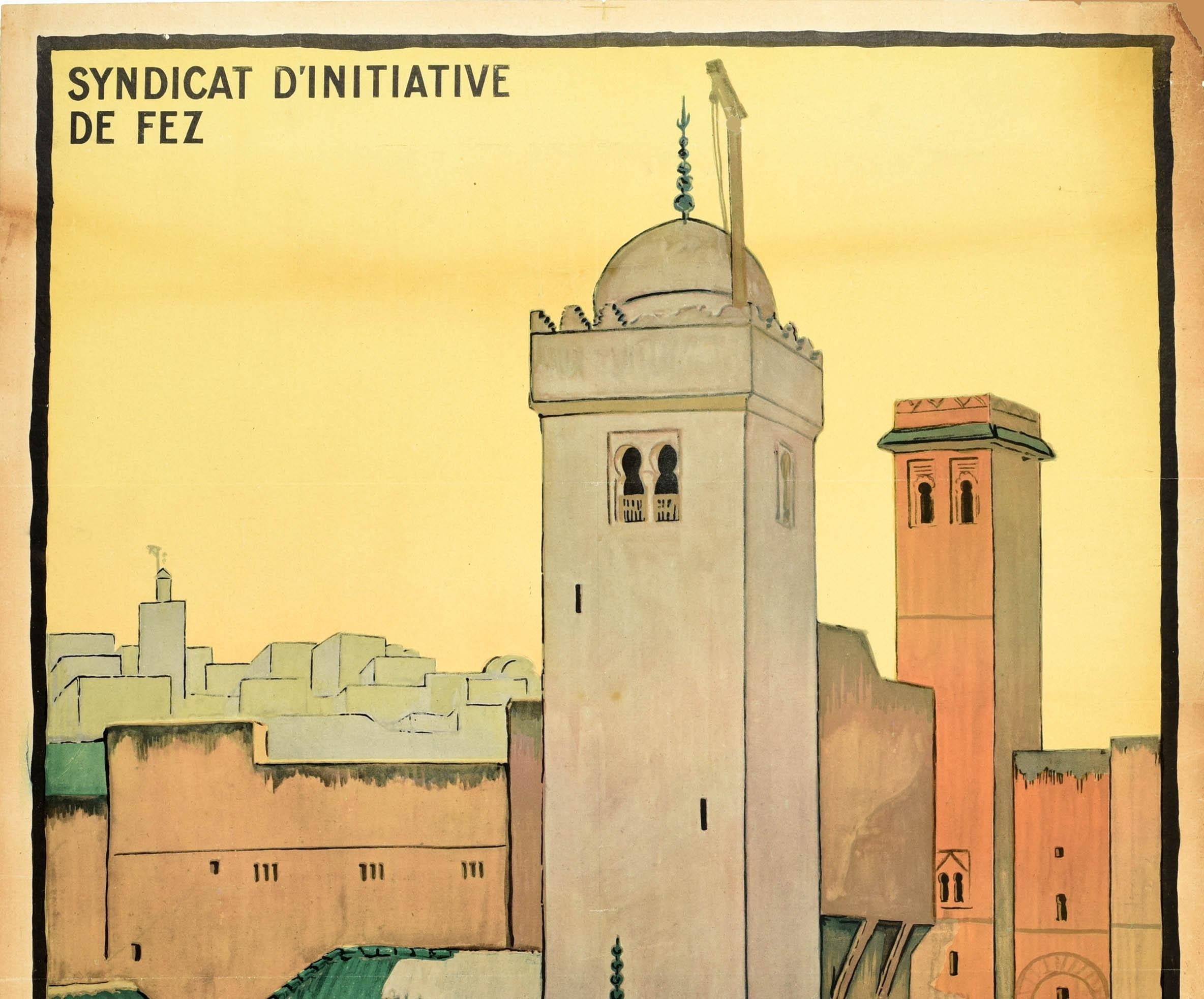 Poster di viaggio originale d'epoca Fez Marocco Nord Africa Città misteriosa Vicaire - Print Beige di Unknown