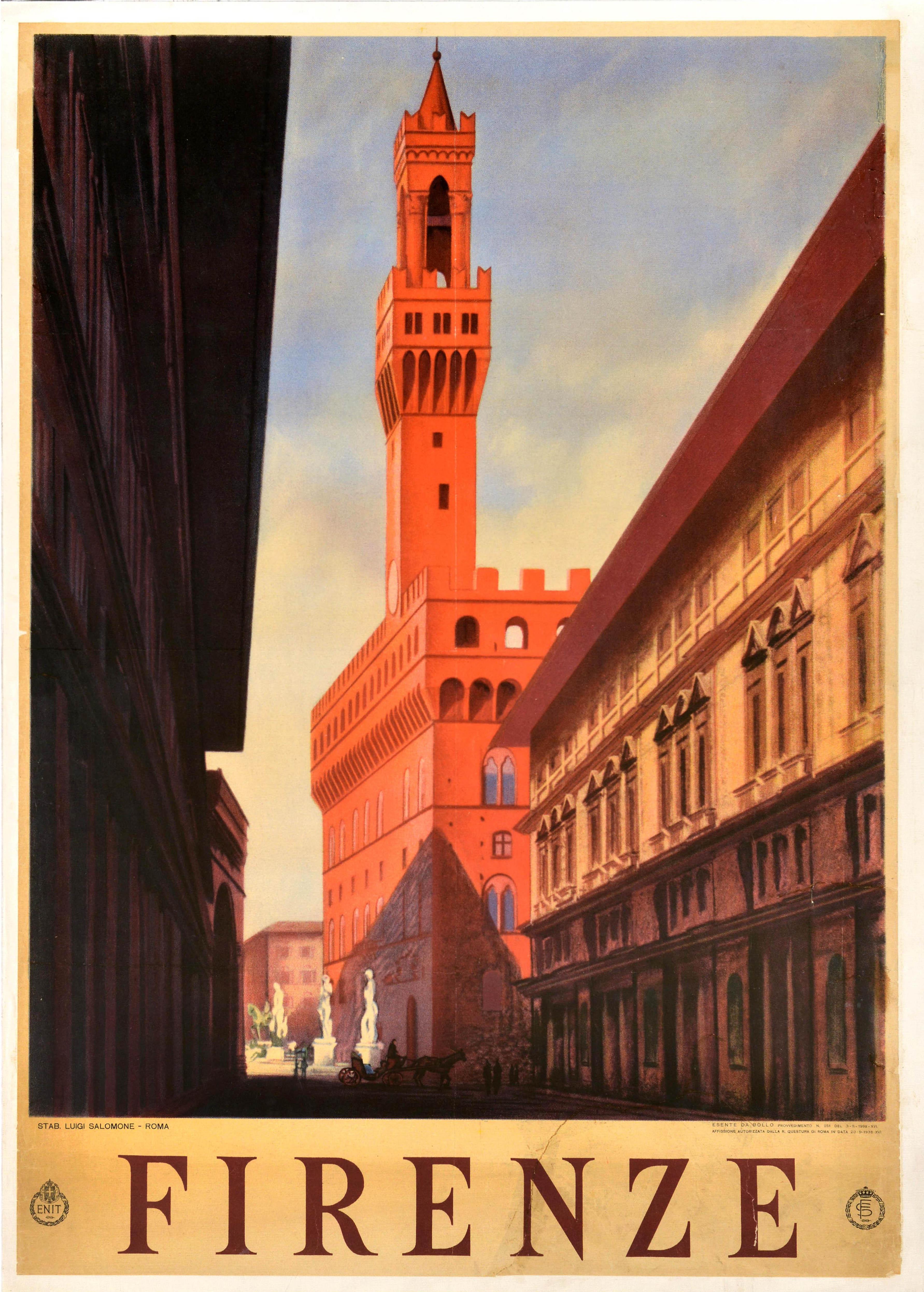 Print di Unknown - Poster di viaggio originale d'epoca Firenze Firenze ENIT Italia Toscana Palazzo
