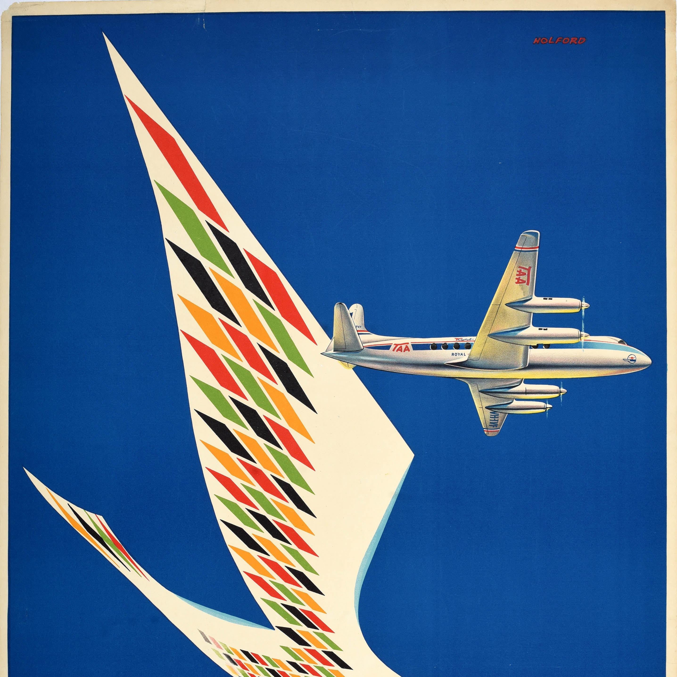 Original Vintage Travel Poster Fly TAA Vickers Viscount Trans Australia Airlines - Print Azul de Unknown
