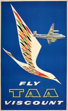 Original Vintage Travel Poster Fly TAA Vickers Viscount Trans Australia Airlines