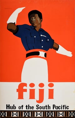 Vintage-Reiseplakat für den Fiji- Hub mit den Südpazifikinseln