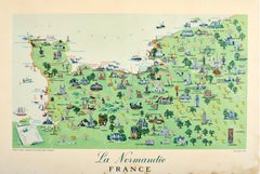 Original Vintage Travel Poster For La Normandie France Normandy Illustrated Map
