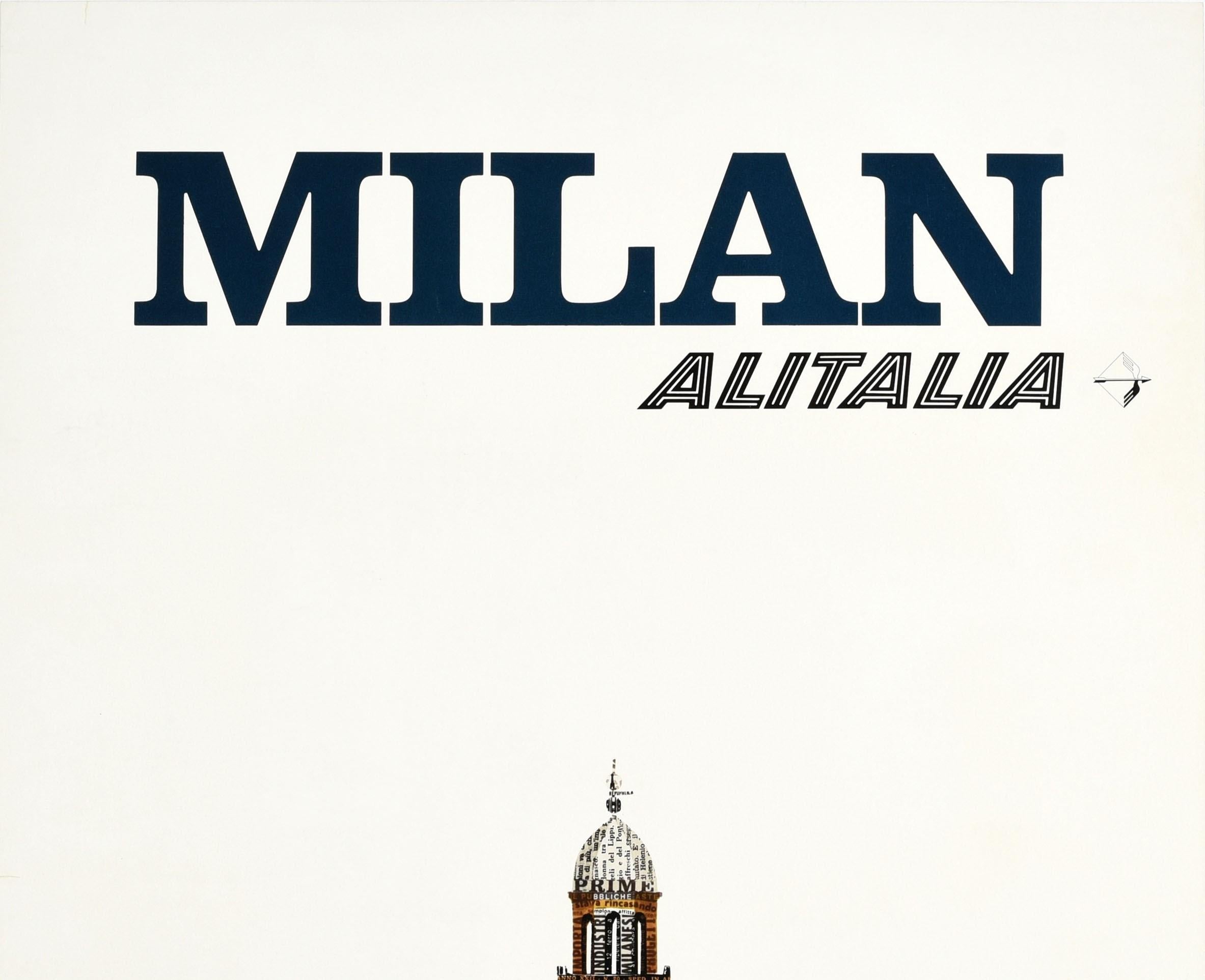 Original Vintage Cartel De Viaje Para Milan Italia Aerolinea Alitalia Diseño Collage - Print de Unknown