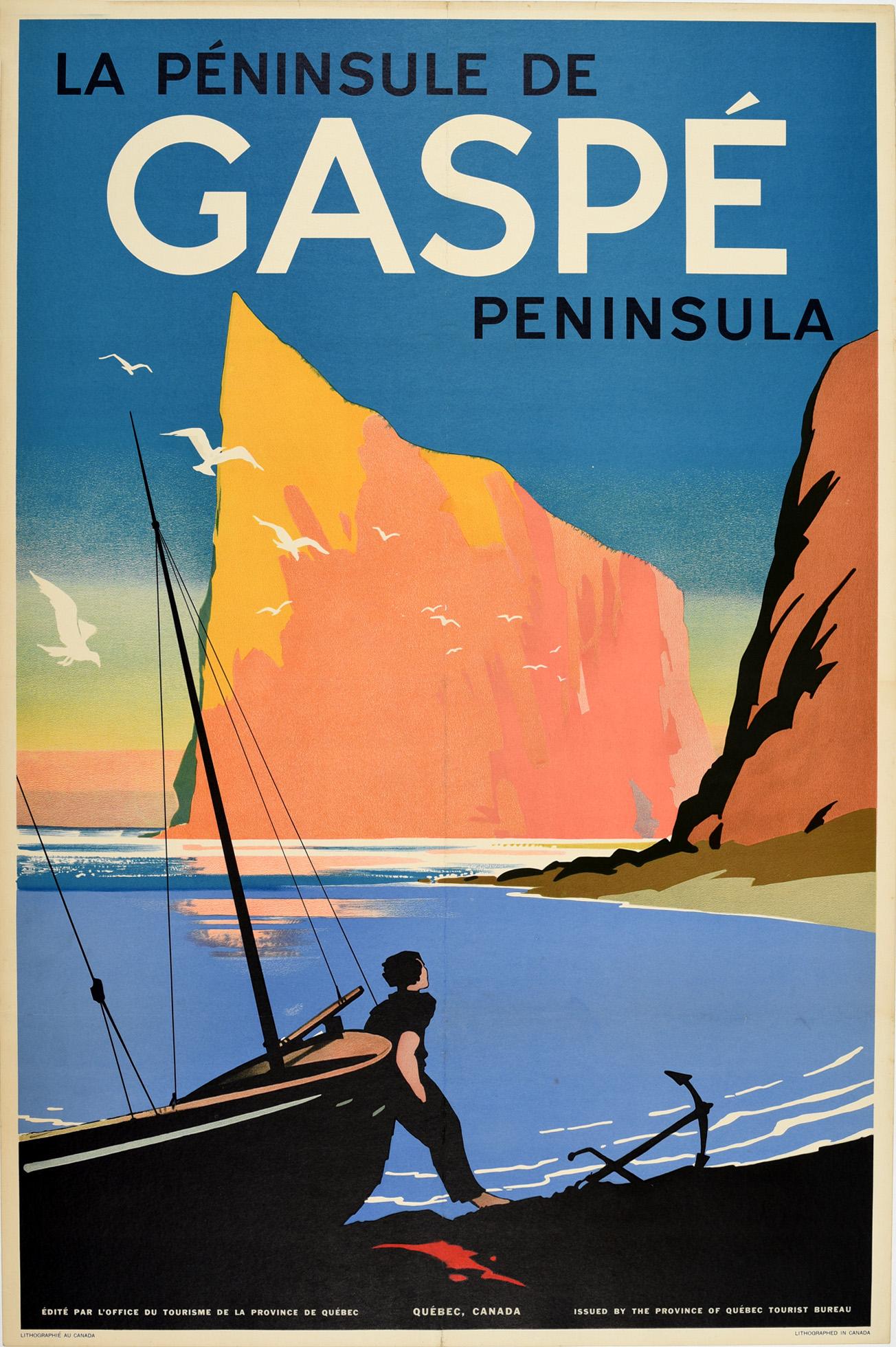 Unknown Print – Original Vintage Travel Poster For The Gaspe Peninsula In Canada Quebec Province