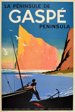 Original Vintage Travel Poster For The Gaspe Peninsula In Canada Quebec Province