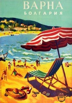 Original Vintage Travel Poster For Varna Bulgaria Balkantourist Black Sea Resort