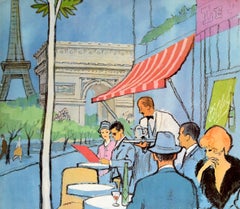 Original Vintage Travel Poster France Sabena Belgian World Airlines Paris Cafe