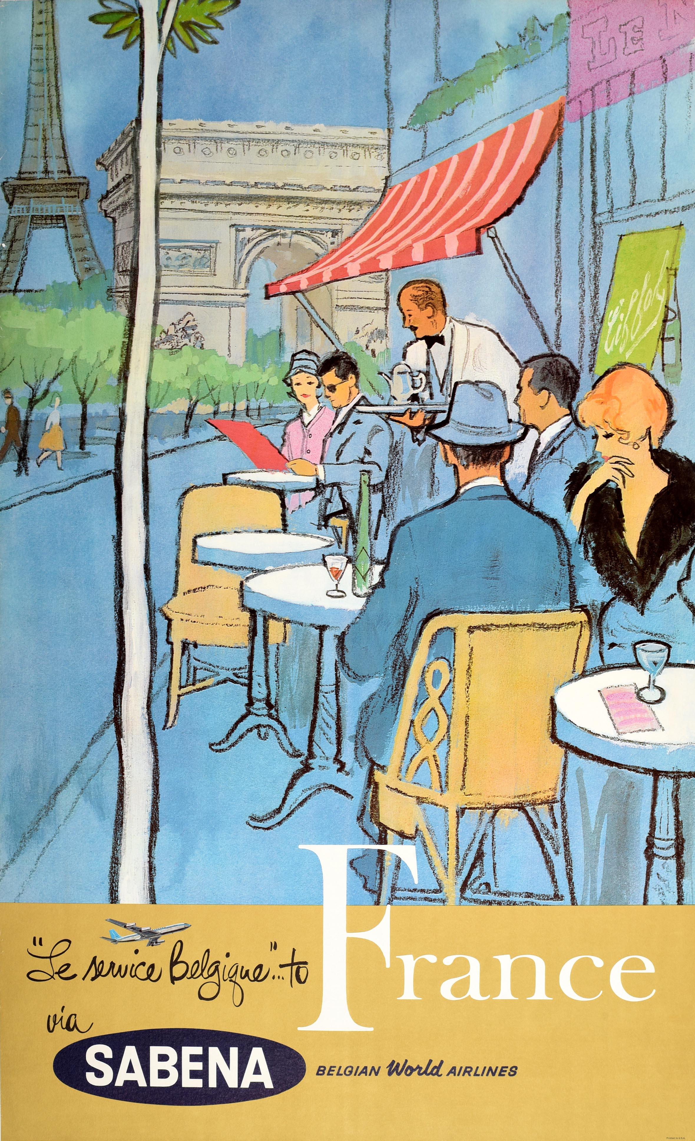 Unknown Print - Original Vintage Travel Poster France Sabena Belgian World Airlines Paris Cafe