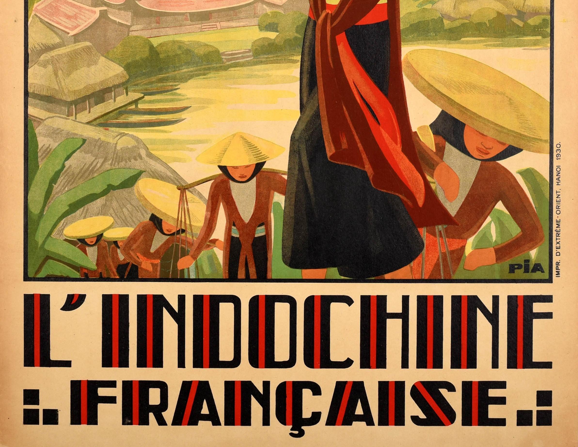 Original Vintage-Reiseplakat Französisch Indochina Tonkin Delta Indochine Francais (Art déco), Print, von Unknown