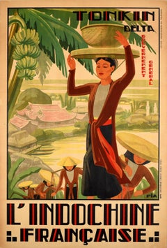 Original Vintage Travel Poster French Indochina Tonkin Delta Indochine Francais