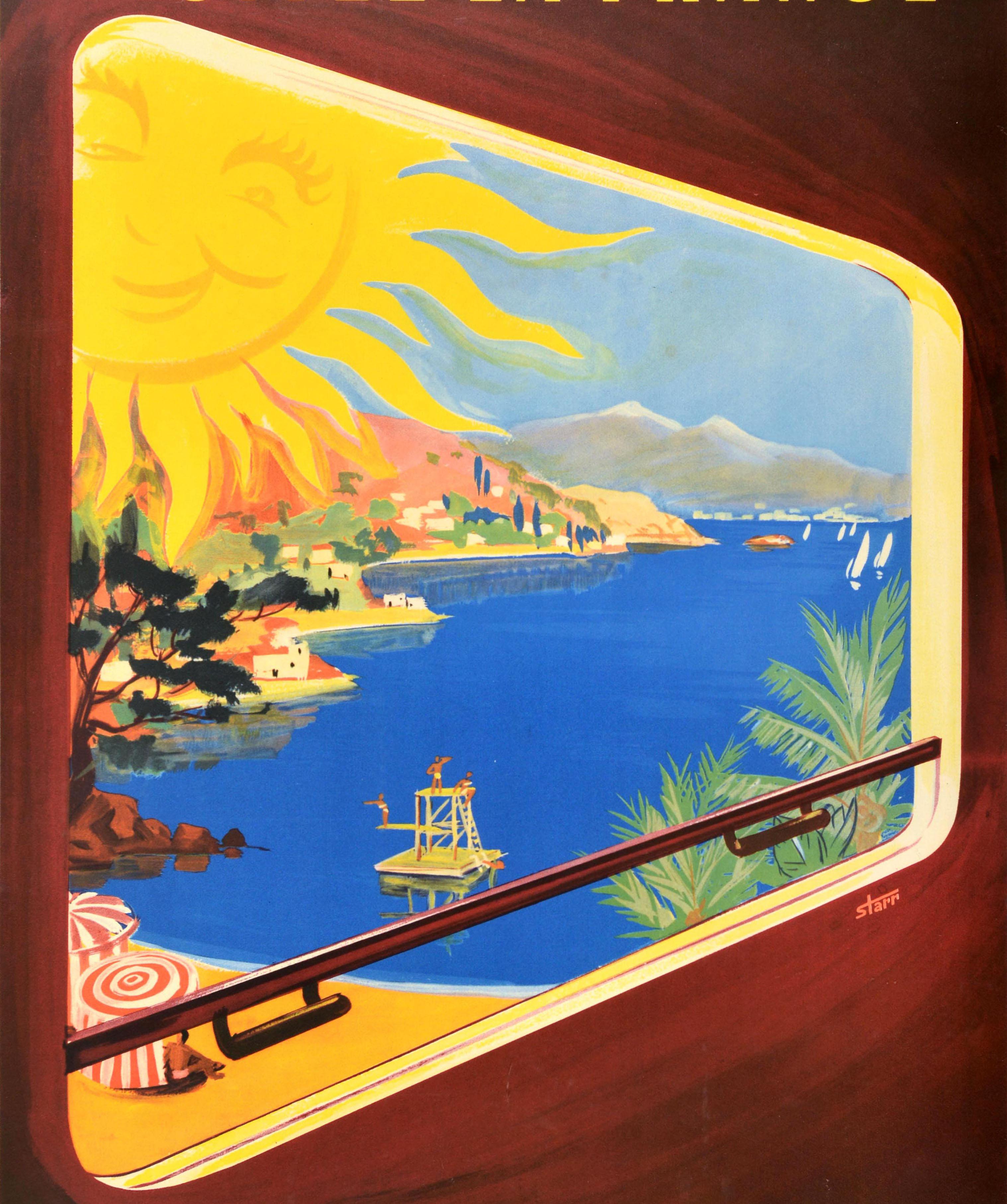 Original-Vintage-Reiseplakat Französische Riviera Cote D'Azur SNCF Besuch Frankreich – Print von Unknown