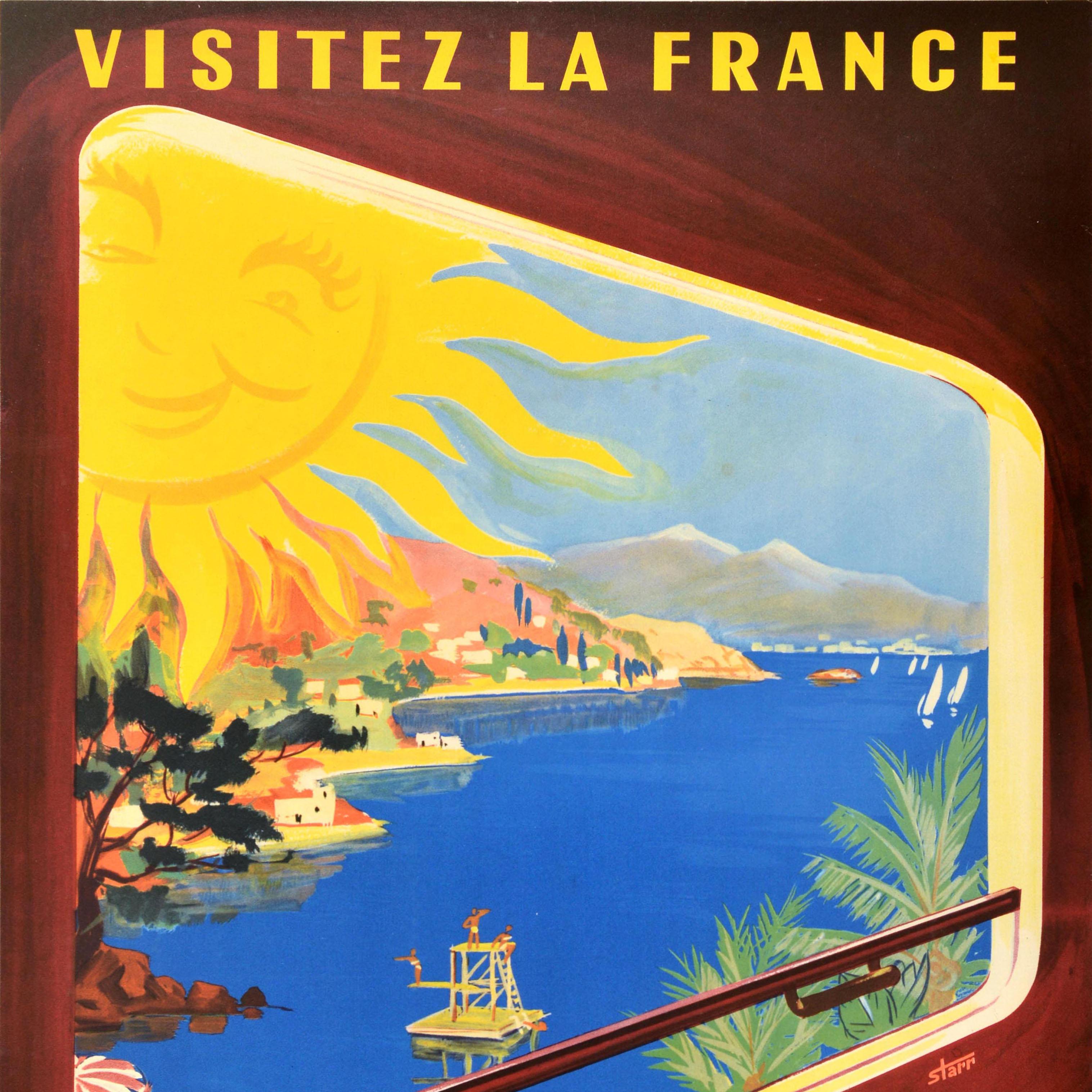 Original-Vintage-Reiseplakat Französische Riviera Cote D'Azur SNCF Besuch Frankreich (Braun), Print, von Unknown